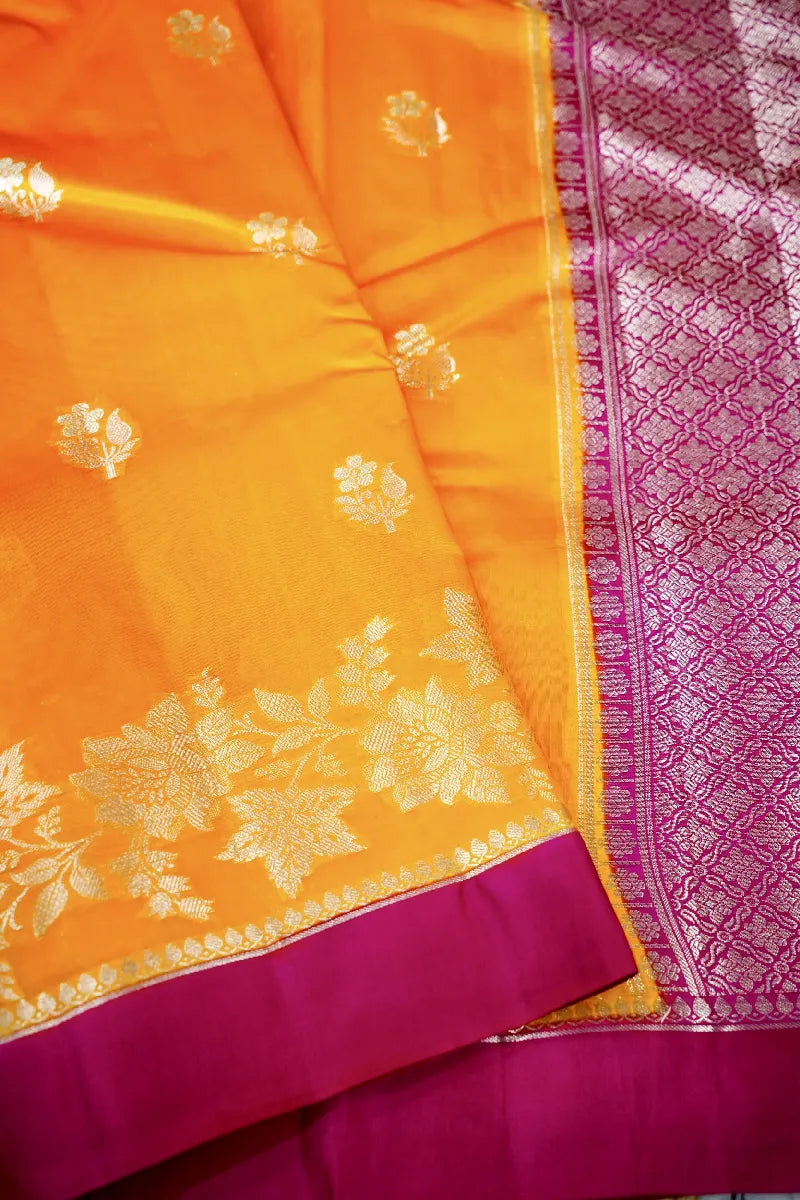 YELLOW WITH PINK COLOR PURE MANGO SILK SAREE