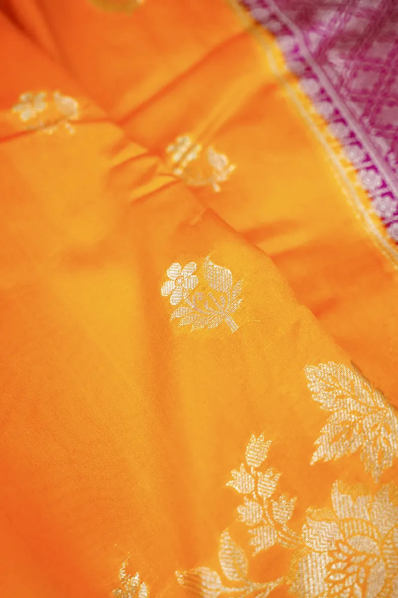 YELLOW WITH PINK COLOR PURE MANGO SILK SAREE