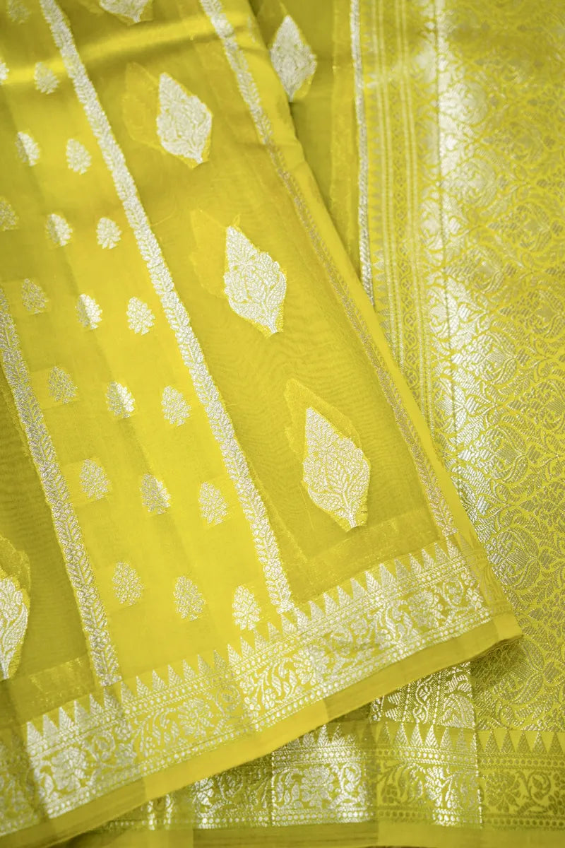 MUTED LIME COLOR PURE MANGO SILK SAREE