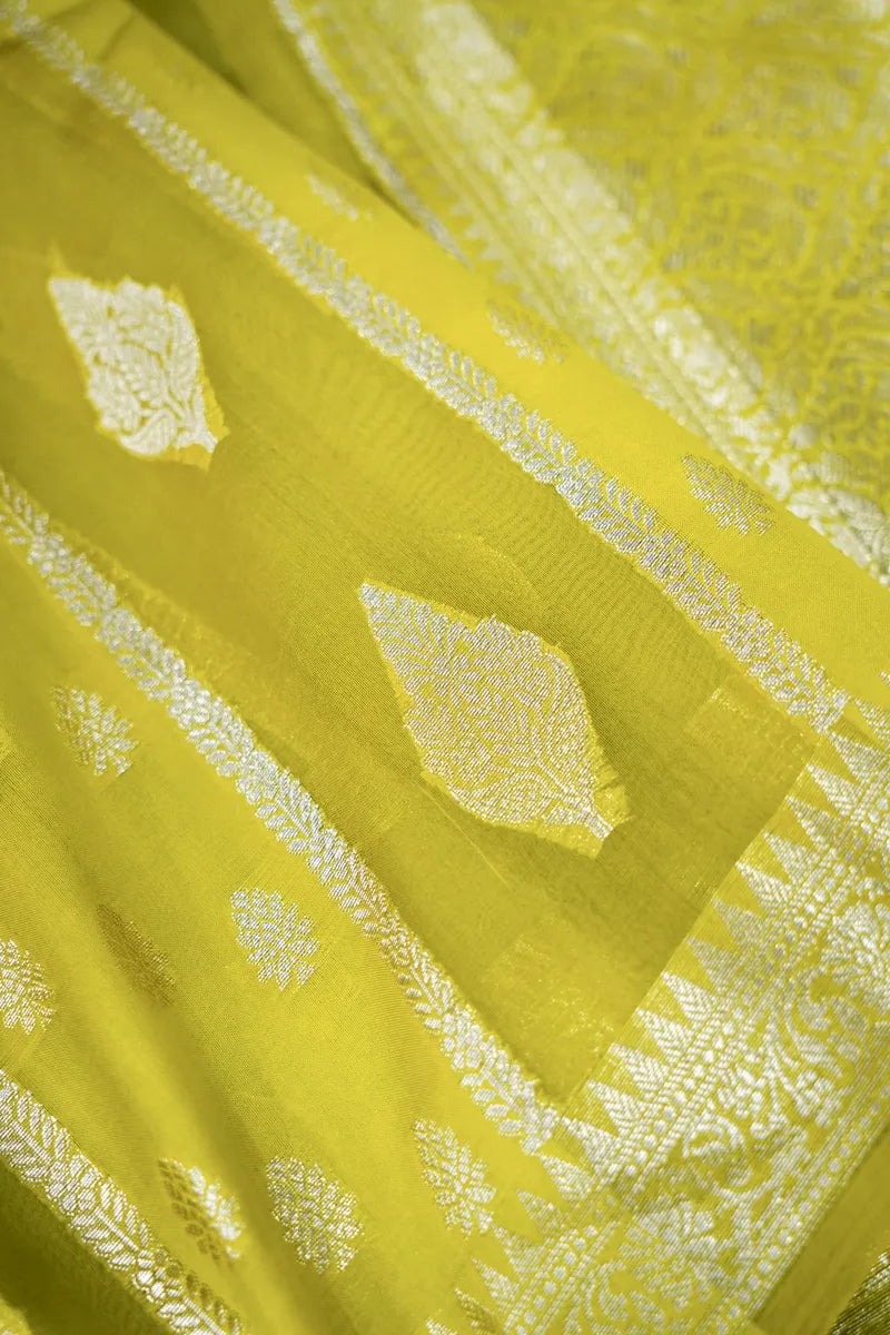 MUTED LIME COLOR PURE MANGO SILK SAREE