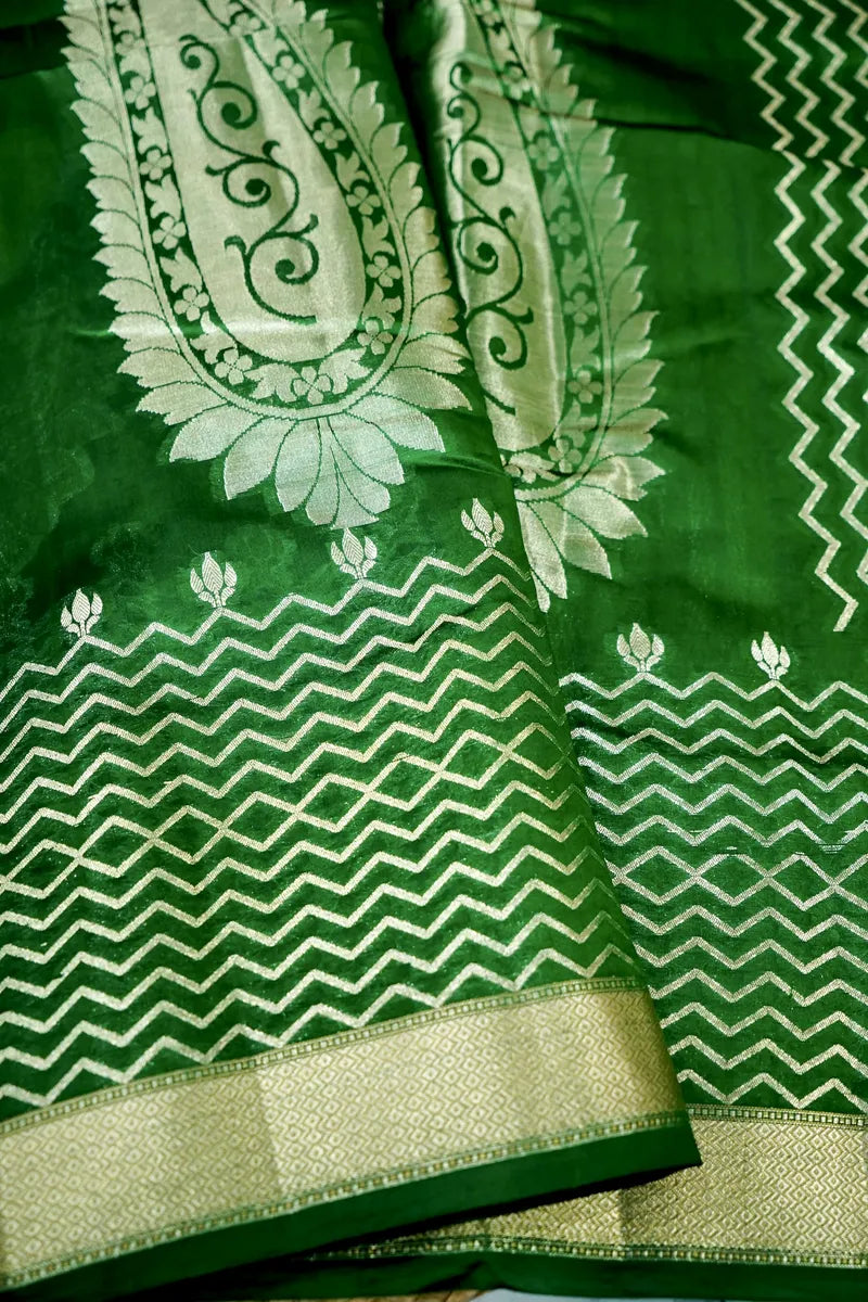 BOTTLE GREEN COLOR PURE DUPIAN SILK SAREE