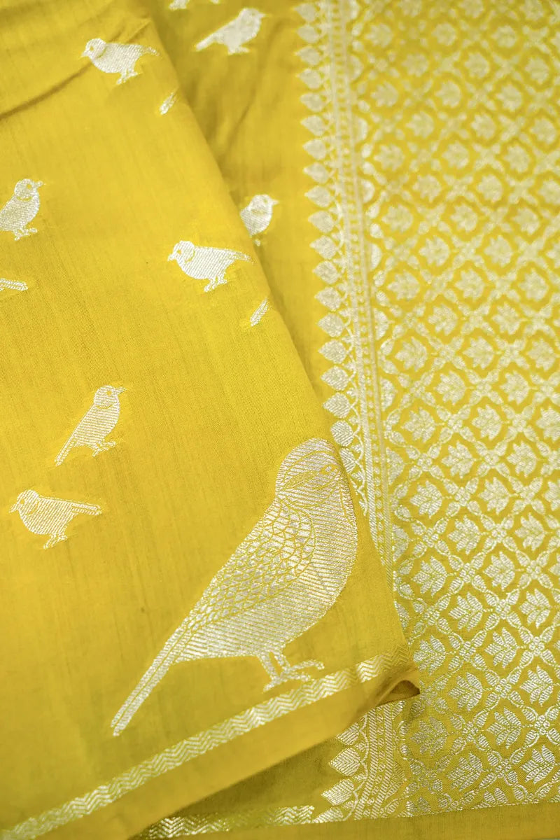 MUSTARD YELLOW COLOR PURE CHINIYA SILK SAREE