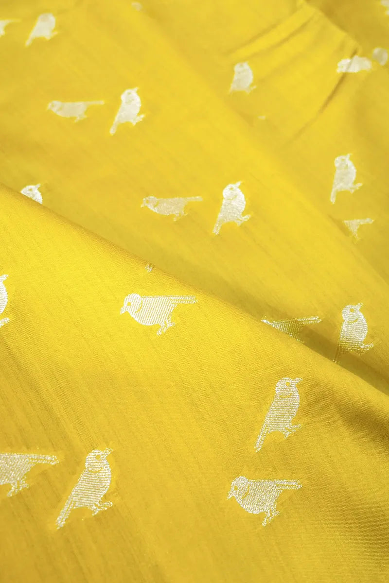 MUSTARD YELLOW COLOR PURE CHINIYA SILK SAREE