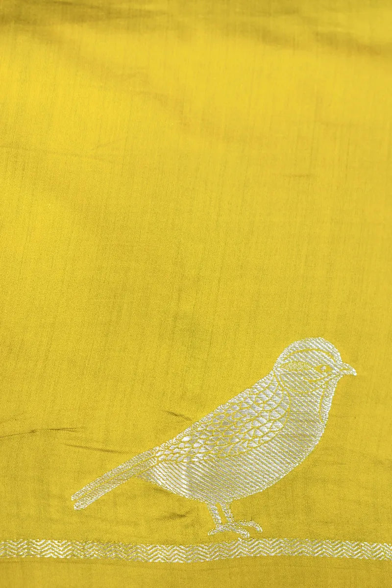 MUSTARD YELLOW COLOR PURE CHINIYA SILK SAREE