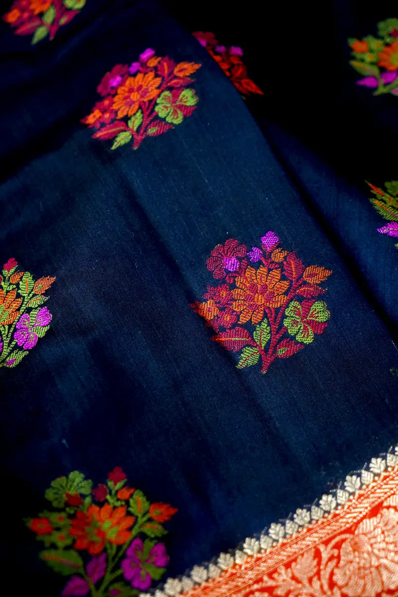 BLACK WITH RED COLOR PURE CHINIYA SILK SAREE