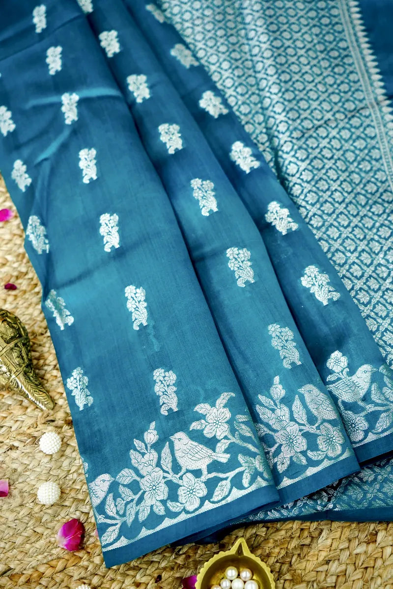 RAMA GREEN COLOR PURE CHINIYA SILK SAREE