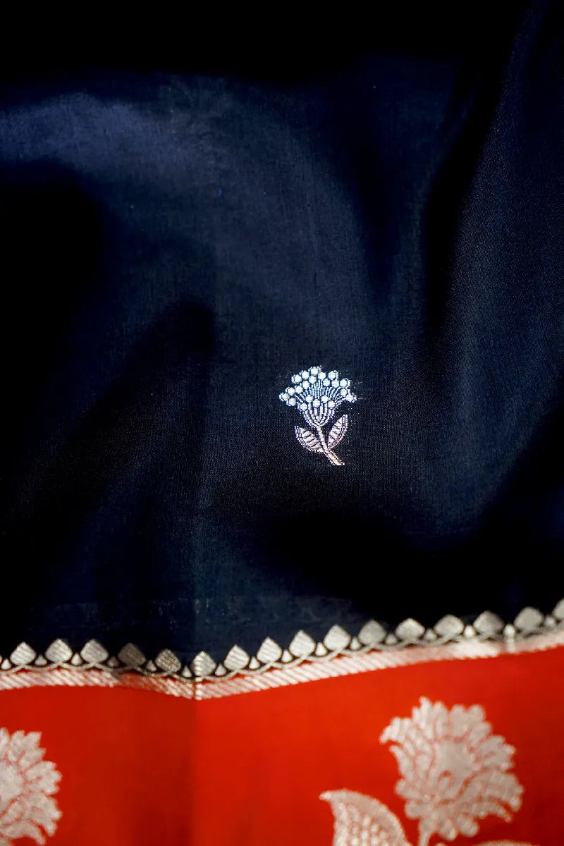 BLACK WITH RED COLOR PURE DUPIAN SILK SAREE