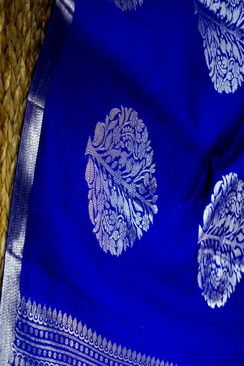 PERSIAN BLUE COLOR PURE CHINIYA SILK SAREE