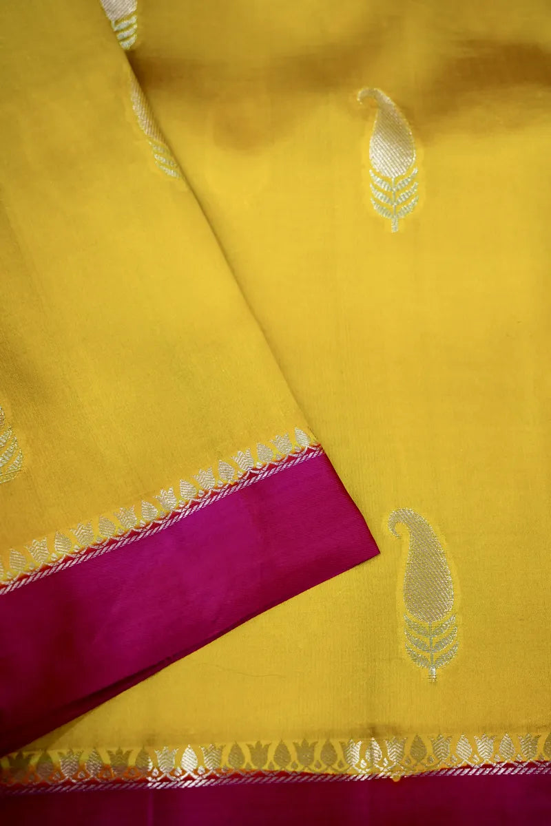 YELLOW WITH PINK COLOR PURE MANGO SILK SAREE
