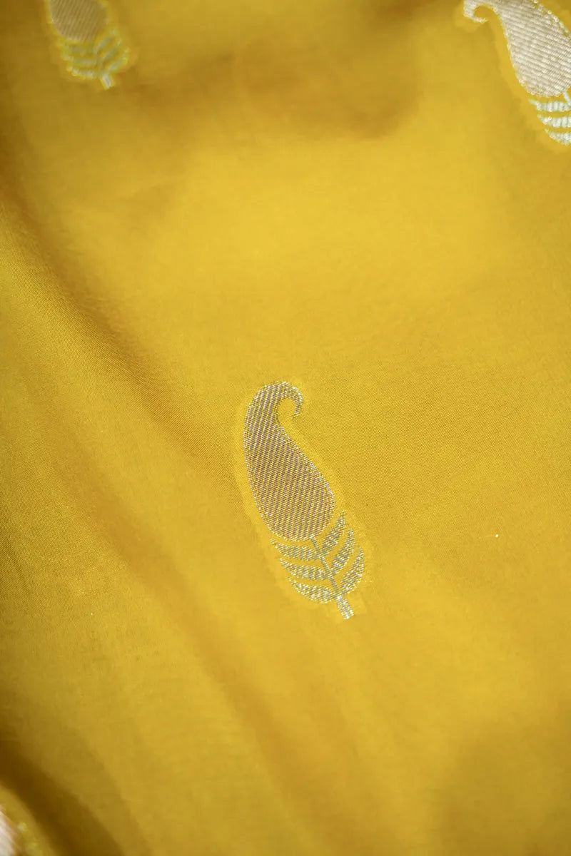 YELLOW WITH PINK COLOR PURE MANGO SILK SAREE