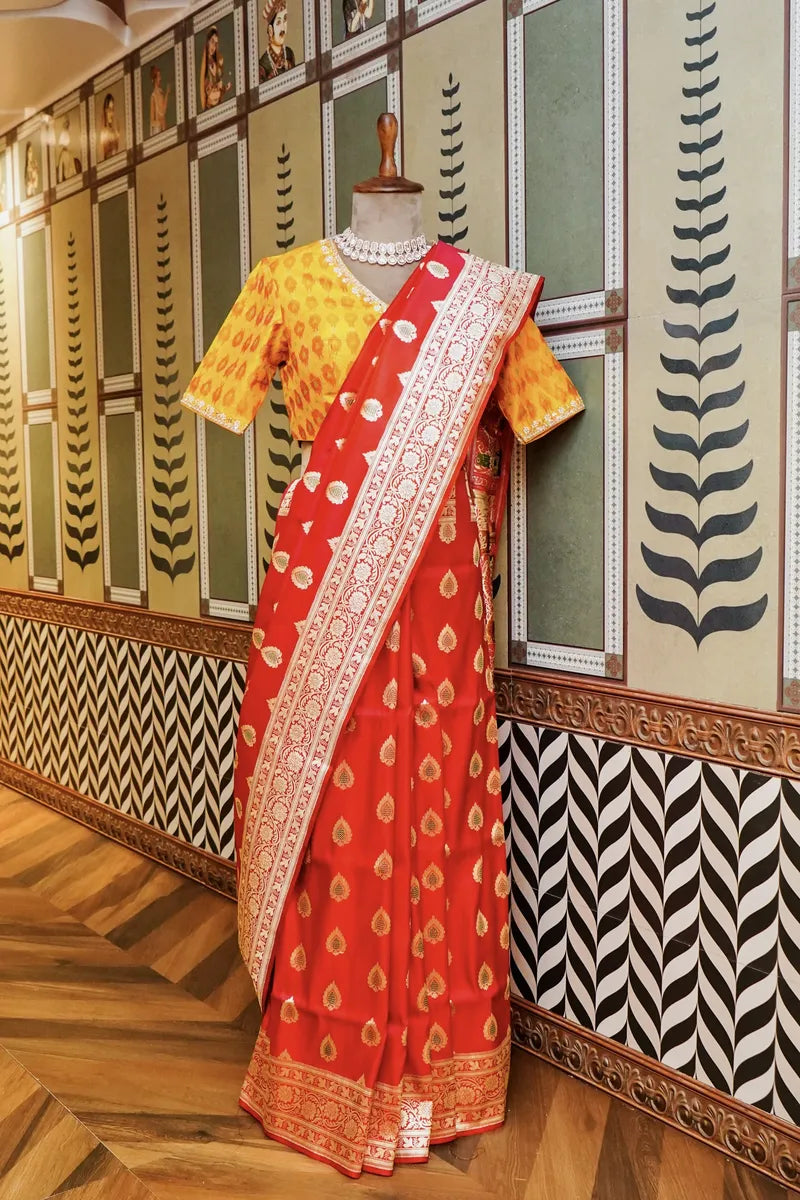 PURE BANARASI RED COLOR DOUBLE KATAN SILK SAREE