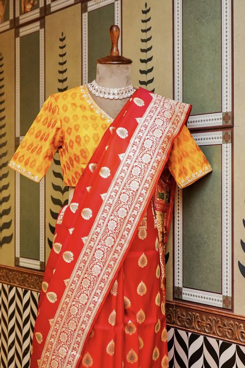 PURE BANARASI RED COLOR DOUBLE KATAN SILK SAREE