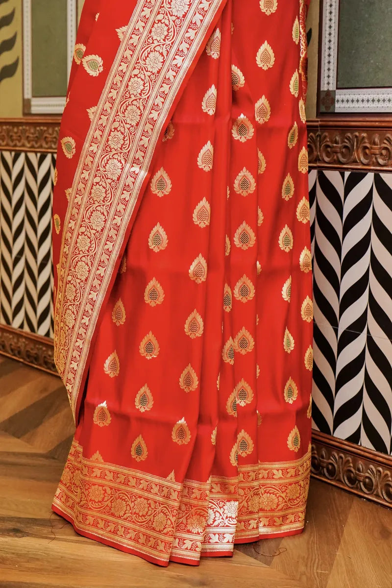 PURE BANARASI RED COLOR DOUBLE KATAN SILK SAREE