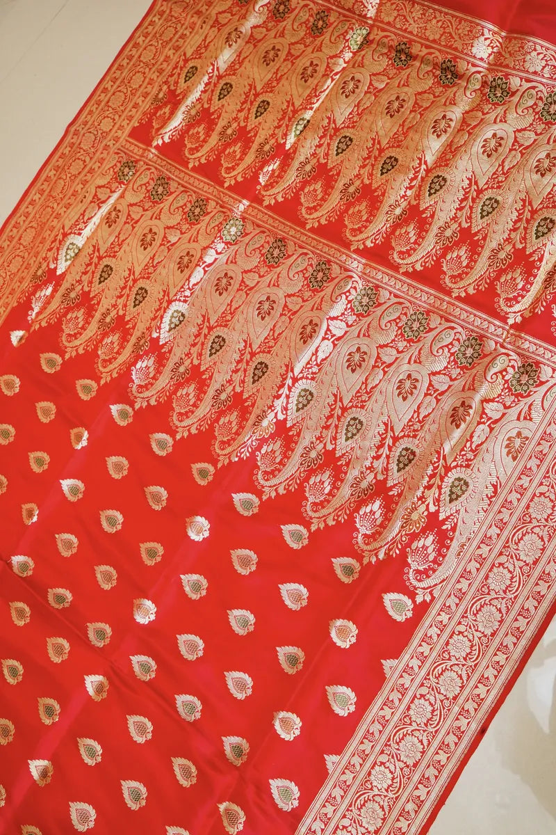 PURE BANARASI RED COLOR DOUBLE KATAN SILK SAREE