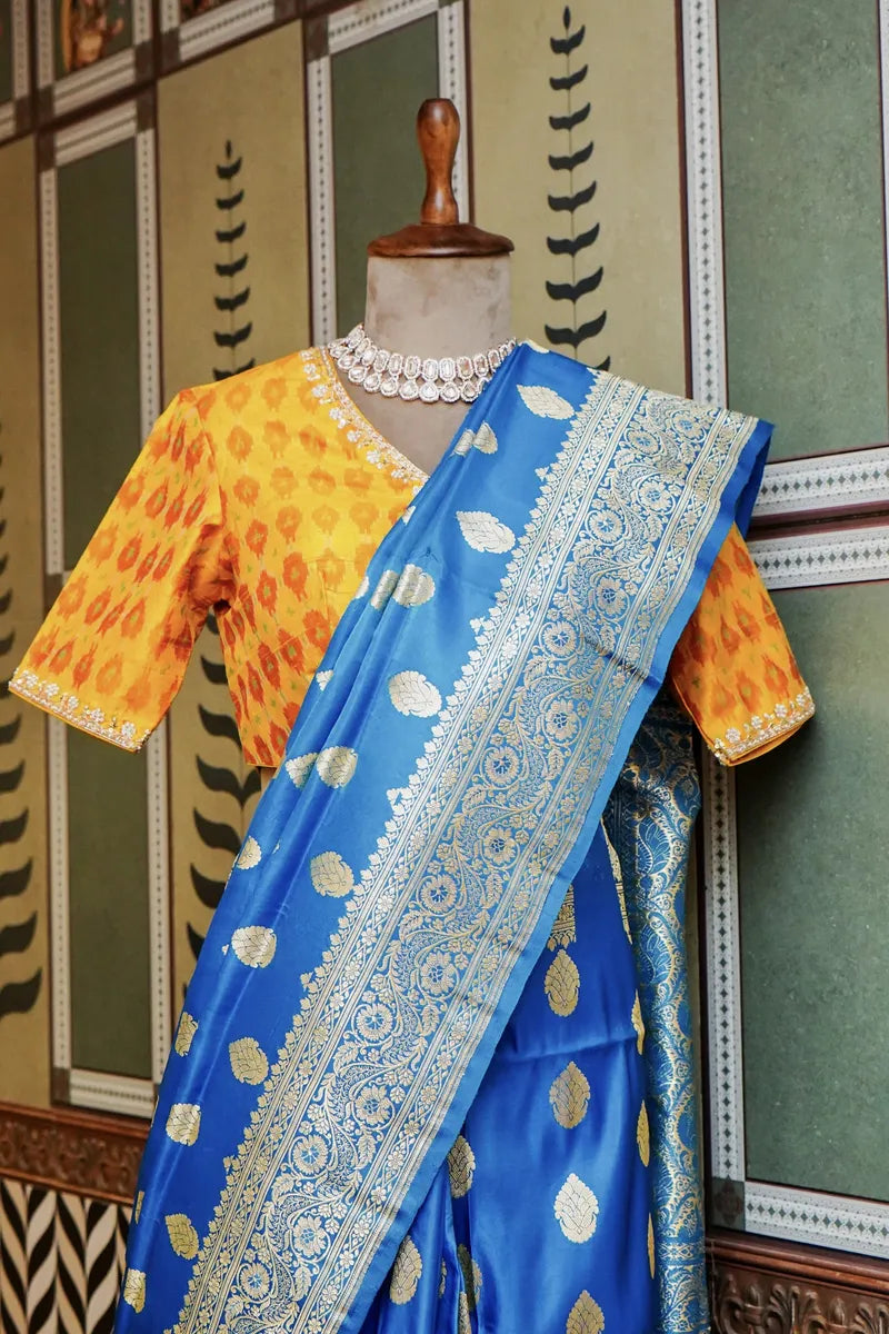 PURE BANARASI FIROZI COLOR DOUBLE KATAN SILK SAREE