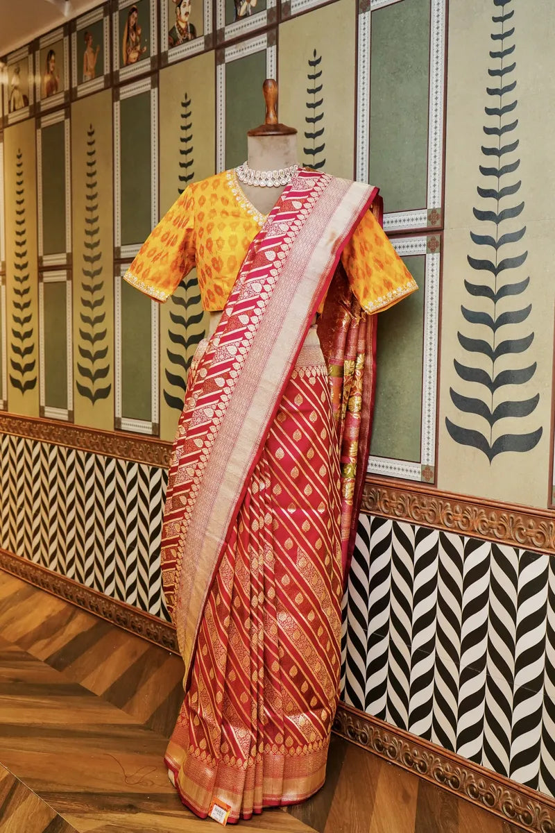 PURE BANARASI RANI COLOR DOUBLE KATAN SILK SAREE