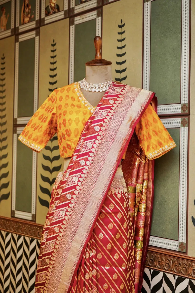 PURE BANARASI RANI COLOR DOUBLE KATAN SILK SAREE
