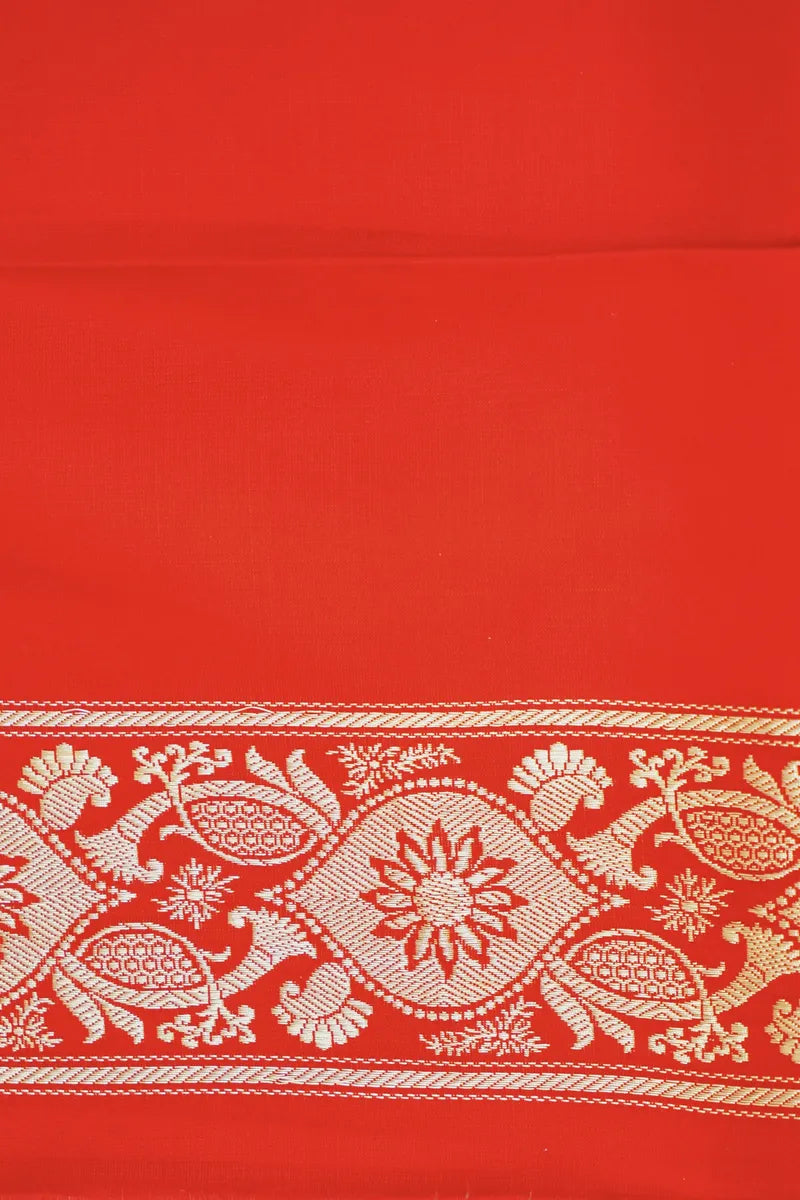 PURE BANARASI RED PARTLY COLOR DOUBLE KATAN SILK SAREE