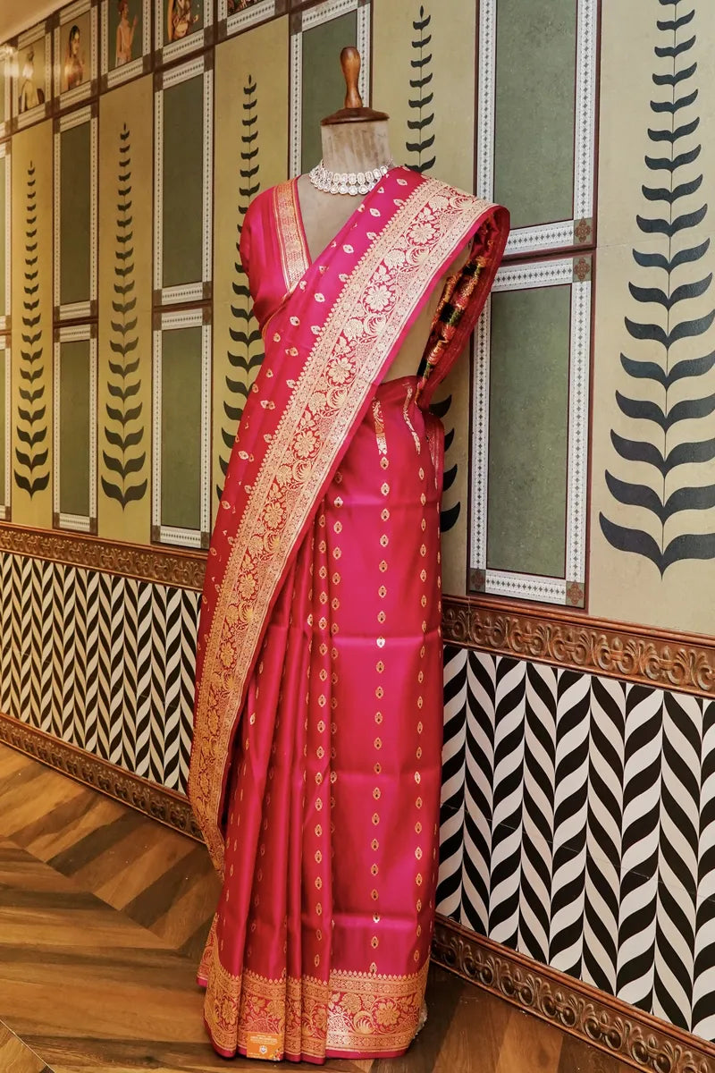 PURE BANARASI RANI COLOR DOUBLE KATAN SILK SAREE