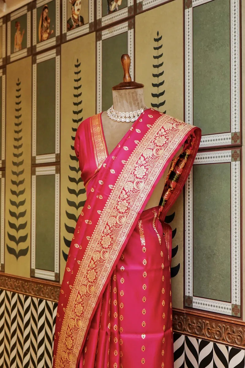 PURE BANARASI RANI COLOR DOUBLE KATAN SILK SAREE