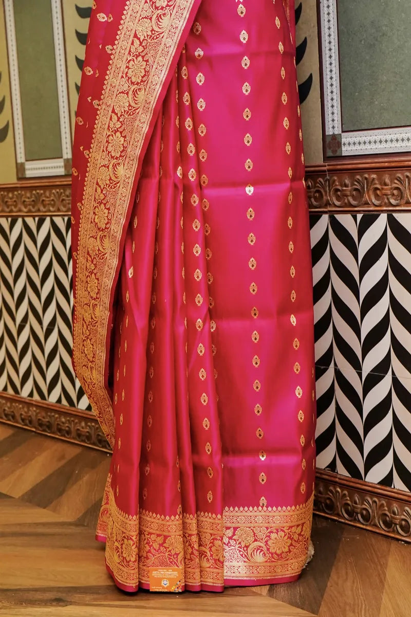 PURE BANARASI RANI COLOR DOUBLE KATAN SILK SAREE