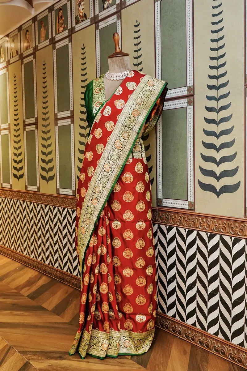 PURE BANARASI RED COLOR DOUBLE KATAN SILK SAREE