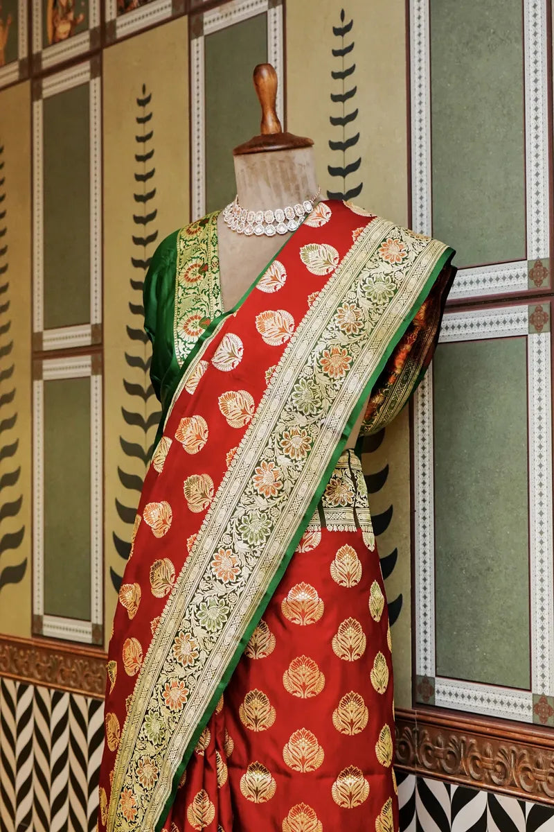PURE BANARASI RED COLOR DOUBLE KATAN SILK SAREE