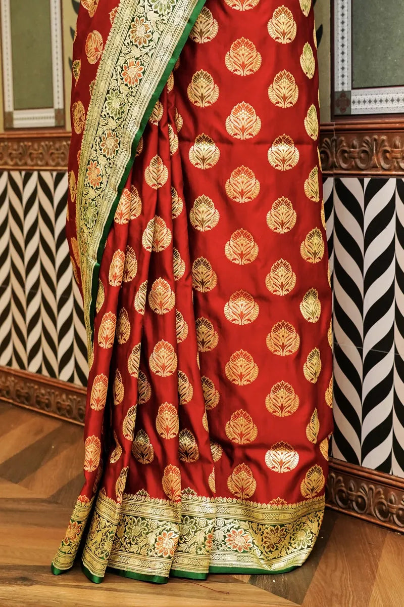 PURE BANARASI RED COLOR DOUBLE KATAN SILK SAREE