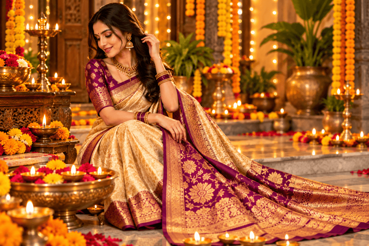 Best Banarasi Sarees for Diwali 2026: Trending Designs, Colours &amp; Styling Ideas