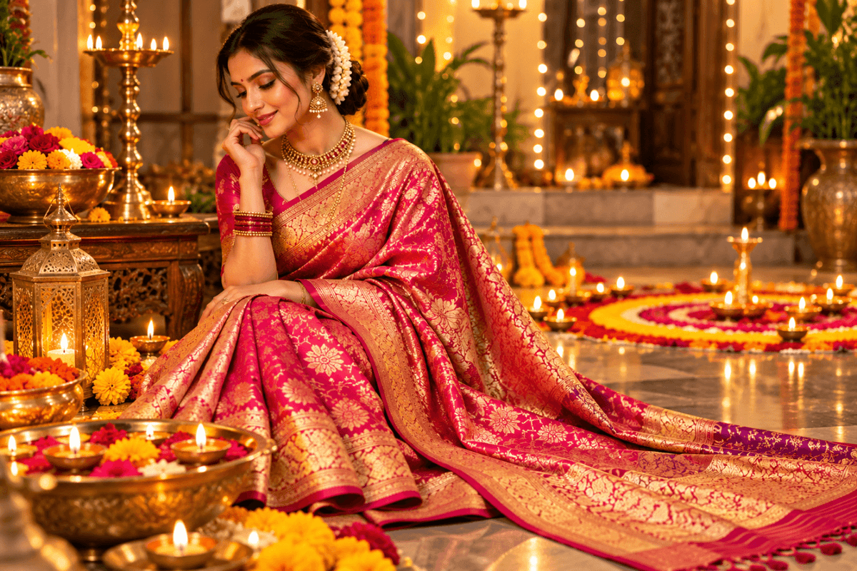 What to Wear This Diwali 2026: Elegant Banarasi Silk Saree Styling Ideas