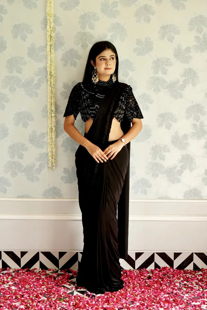 BLACK COLOR READY TO WEAR SAREE INDO WESTERN