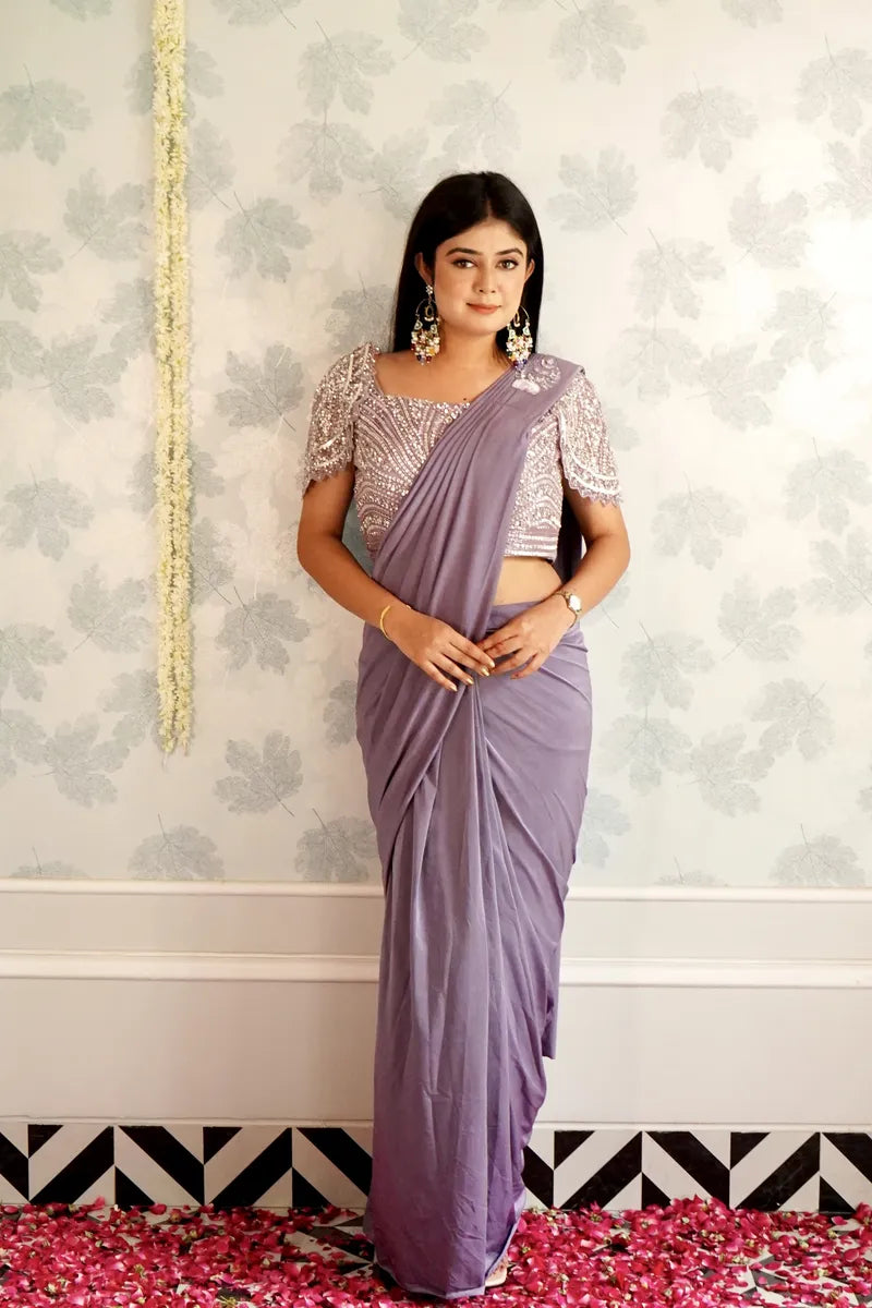 MAUVE COLOR READY TO WEAR SAREE INDO WESTERN