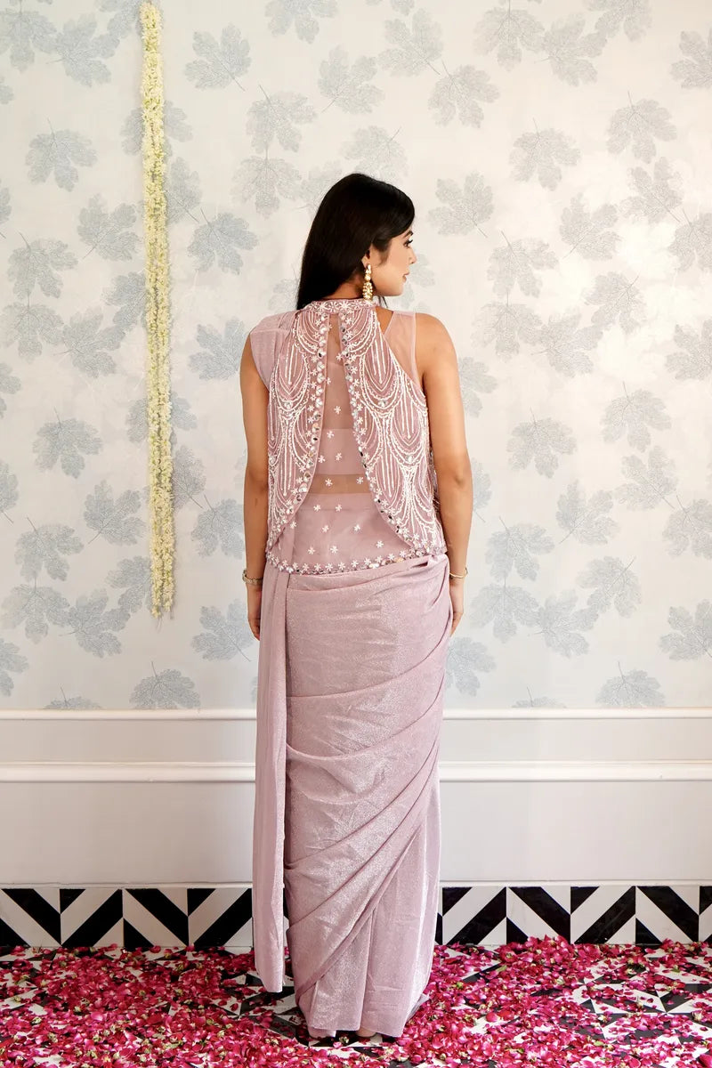 LIGHT PINK COLOR READY TO WEAR SAREE INDO WESTERN
