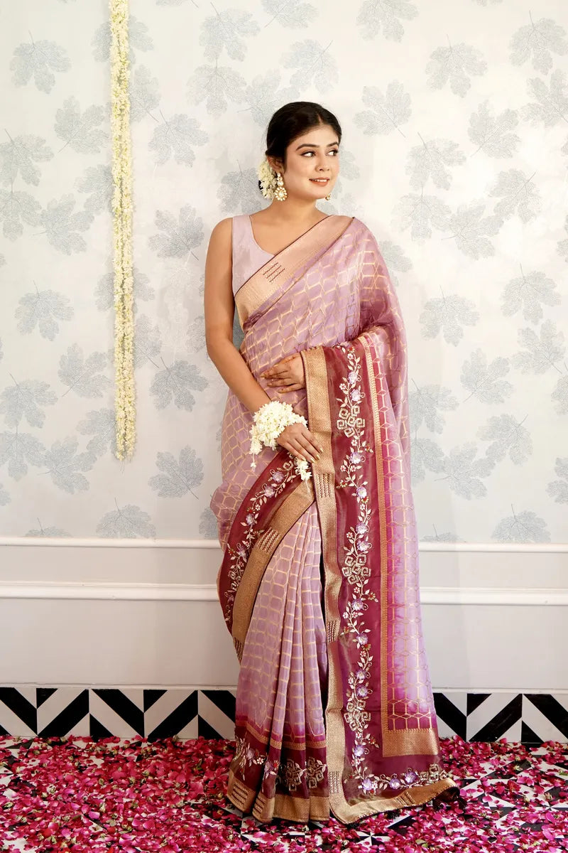 LAVENDER COLOR TISSUE SILK SAREE