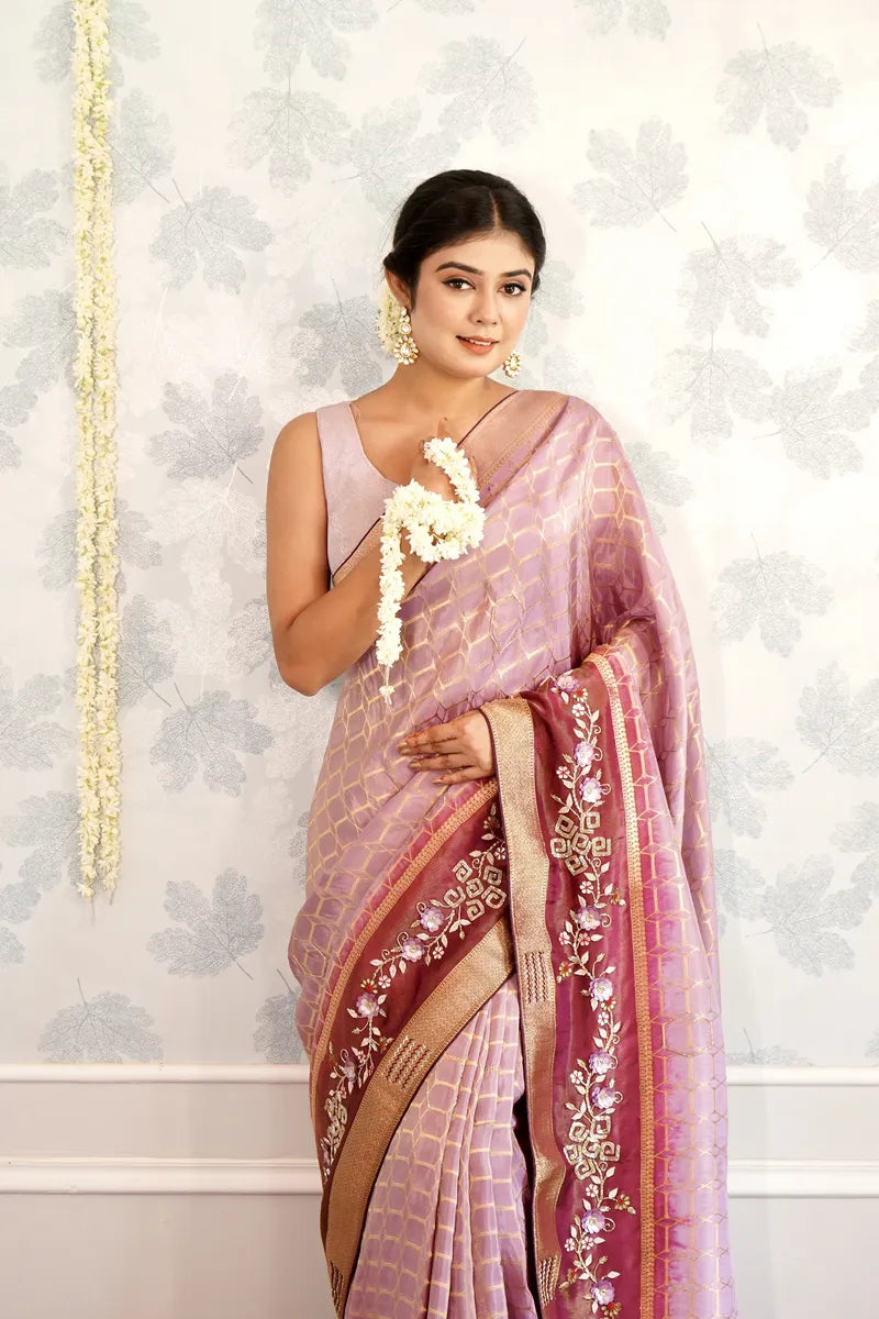 LAVENDER COLOR TISSUE SILK SAREE
