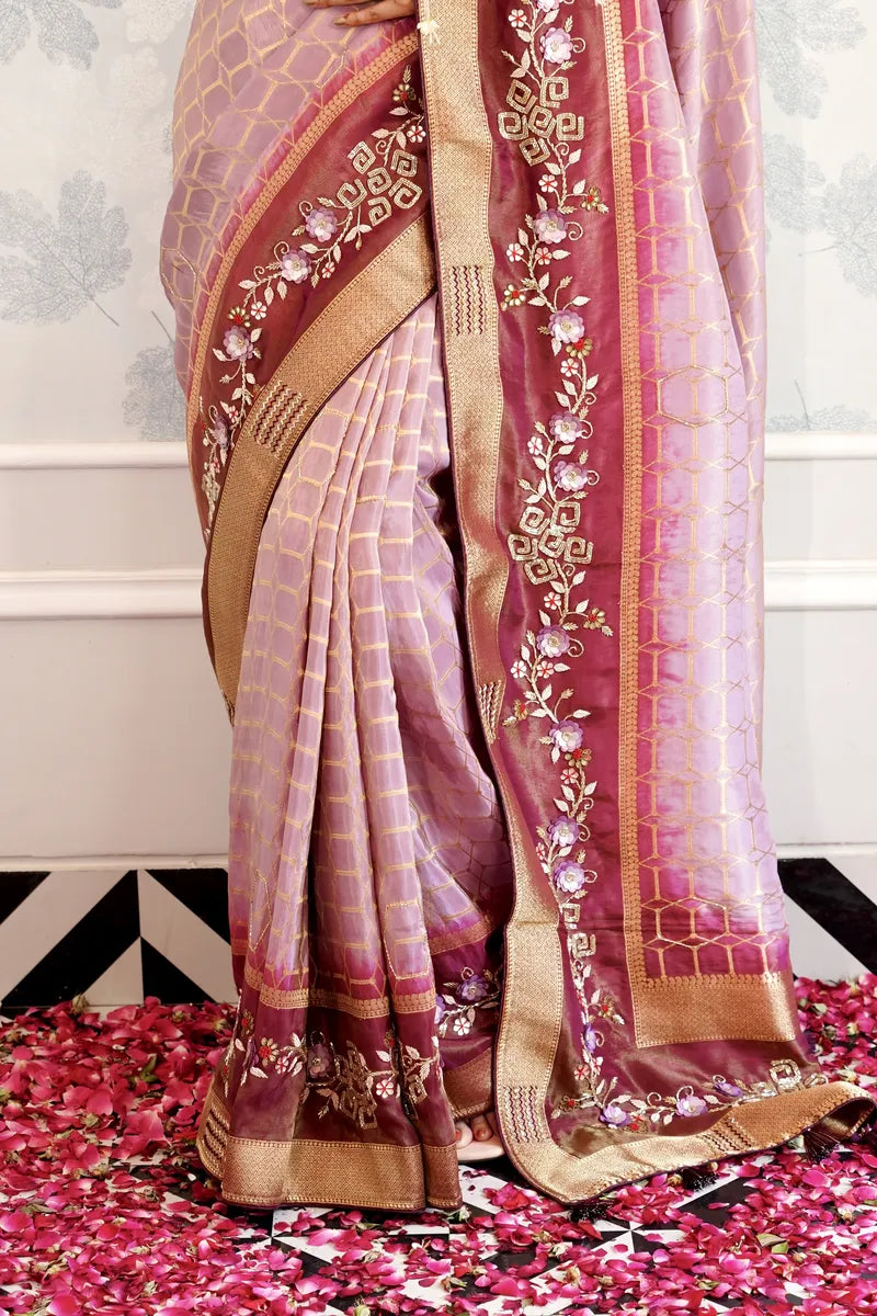 LAVENDER COLOR TISSUE SILK SAREE
