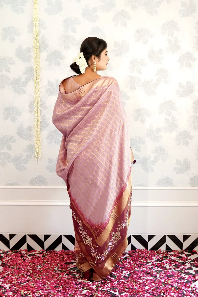 LAVENDER COLOR TISSUE SILK SAREE