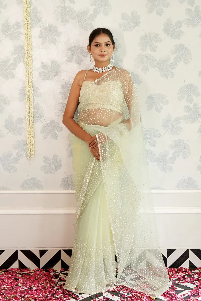 PISTA GREEN COLOR TISSUE SILK SAREE