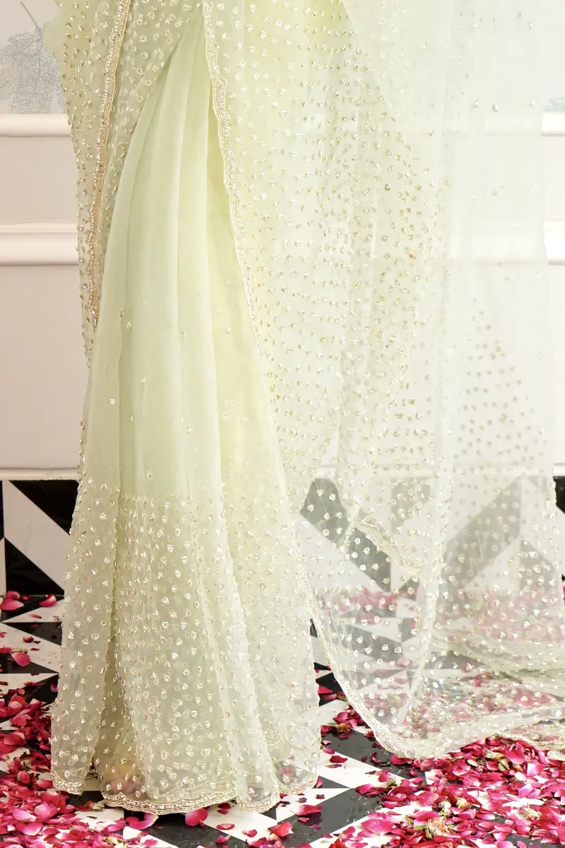PISTA GREEN COLOR TISSUE SILK SAREE