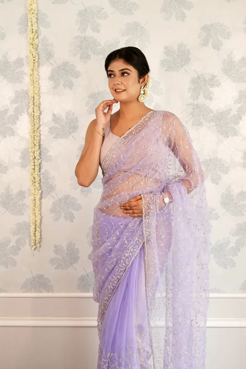 LAVENDER COLOR TISSUE SILK SAREE