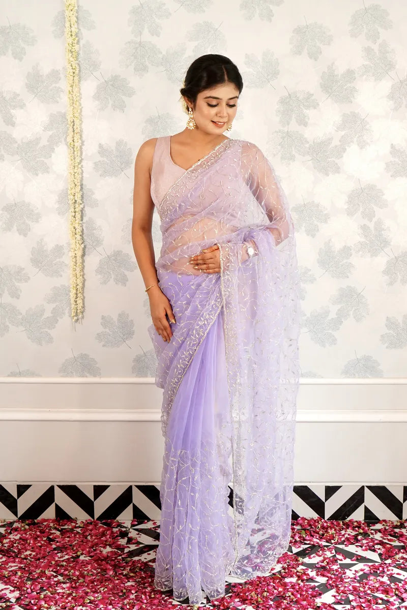 LAVENDER COLOR TISSUE SILK SAREE
