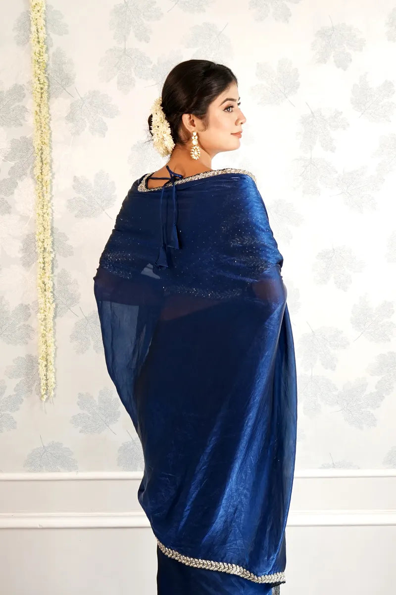 RICH BLUE COLOR READY BLOUSE CREPE SILK SAREE