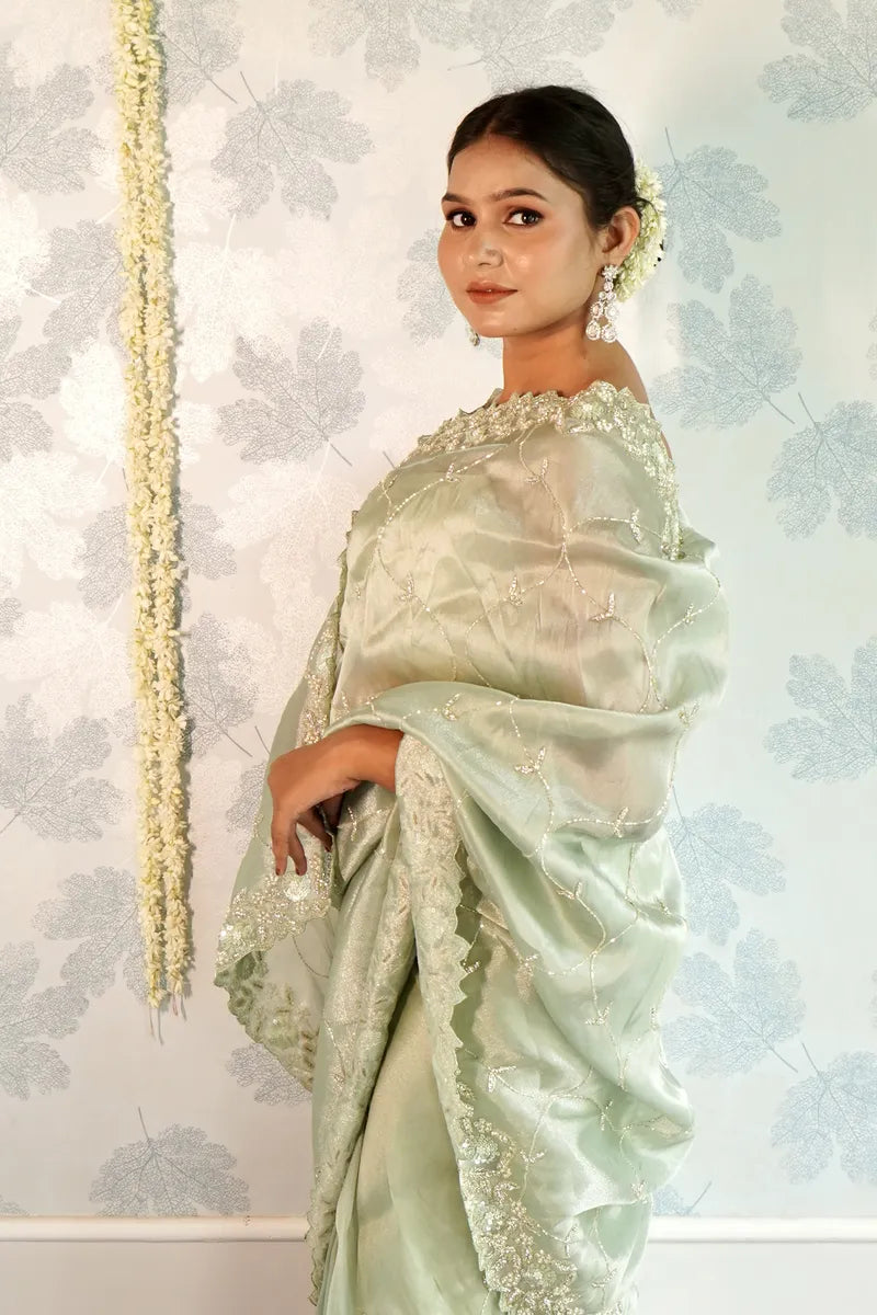 SEA GREEN COLOR ORGANZA SILK SAREE
