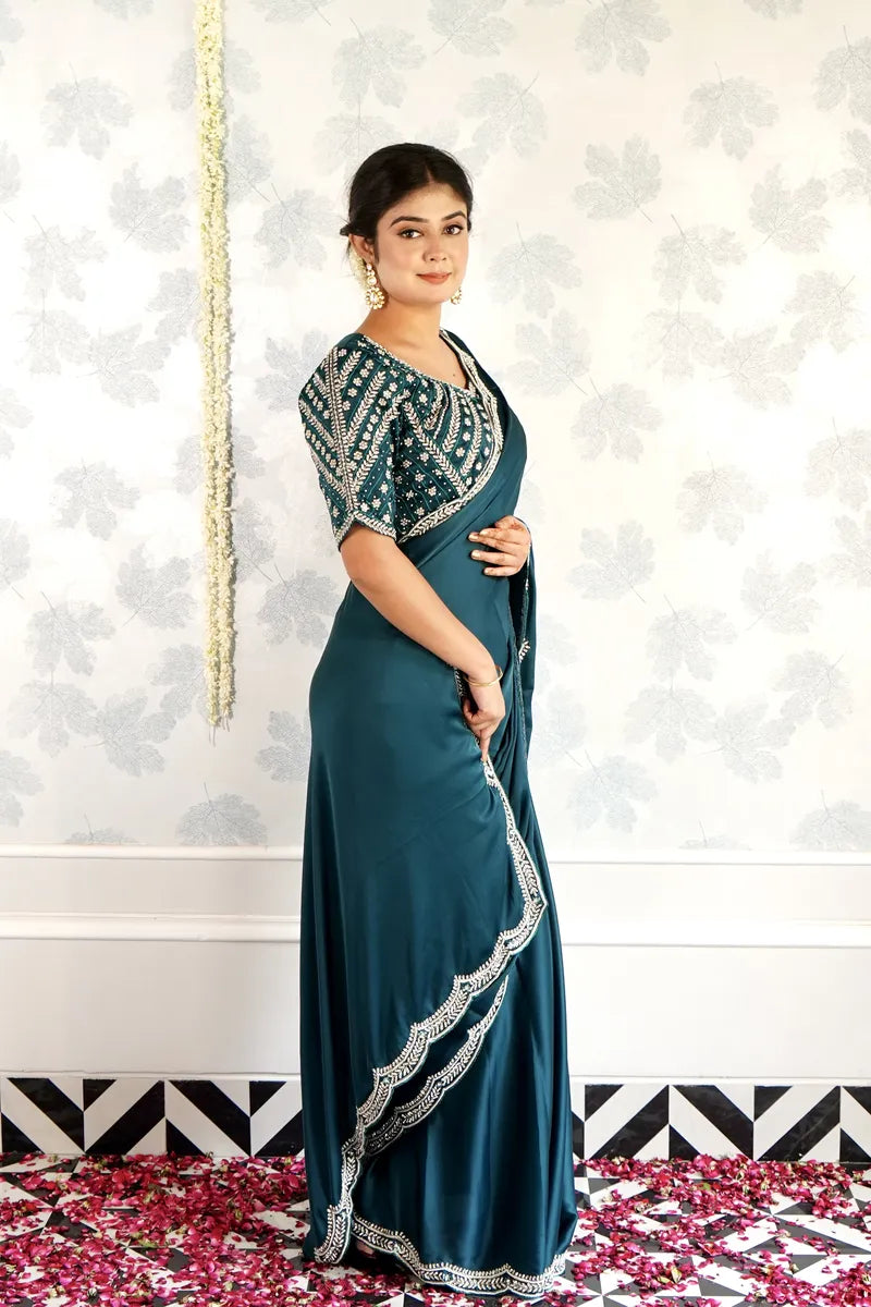 GREEN COLOR CREPE SILK SAREE