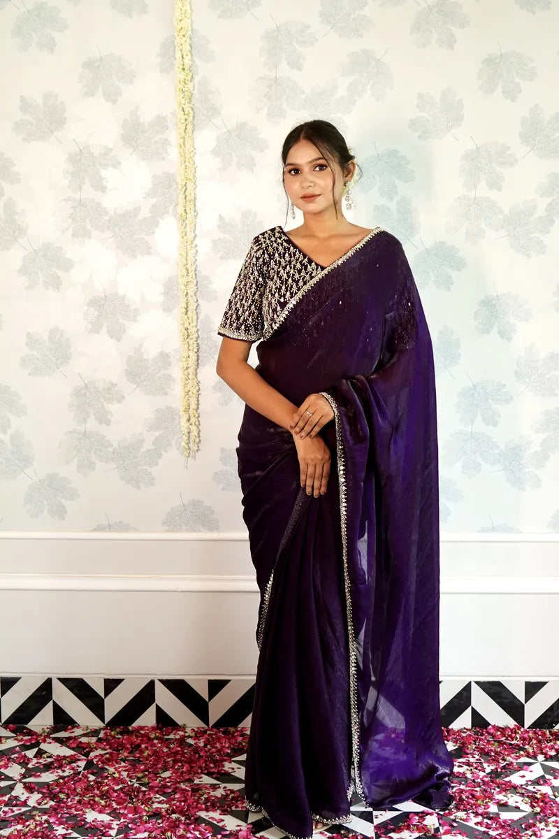 PURPLE COLOR CREPE SILK SAREE