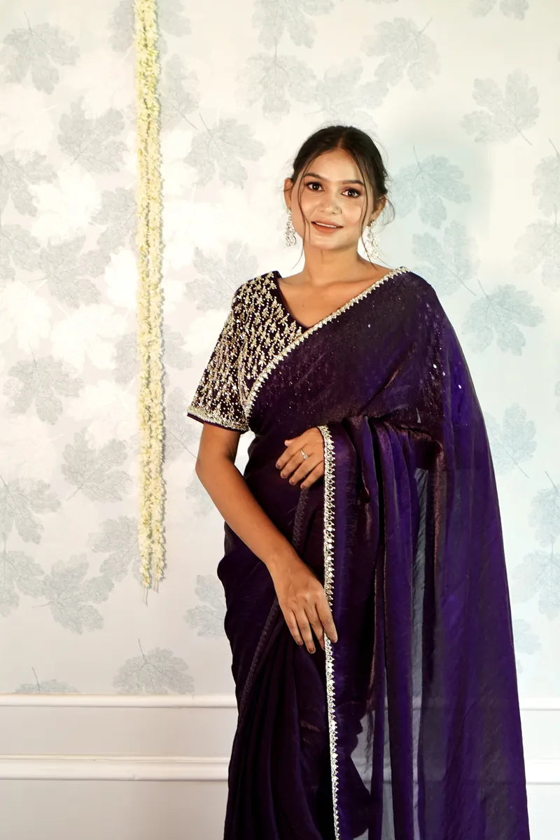 PURPLE COLOR CREPE SILK SAREE