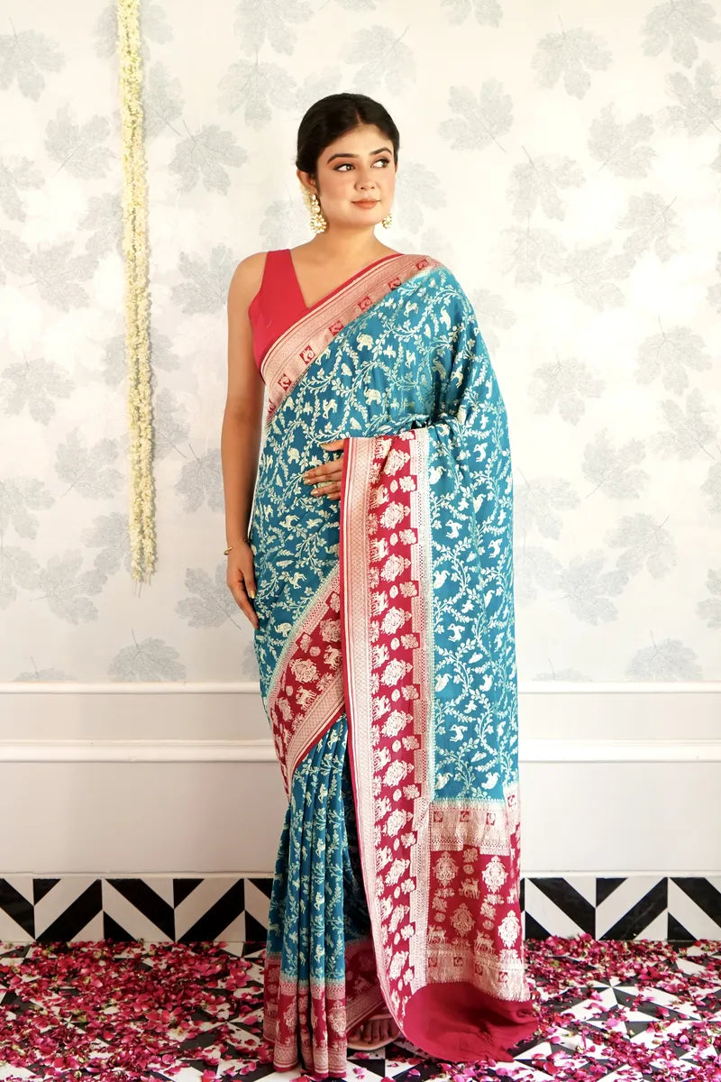 CEYAN COLOR PURE HANDLOOM KHADDI SILK SAREE
