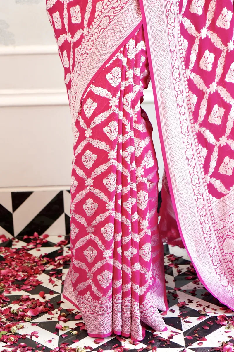 PINK COLOR PURE HANDLOOM KHADDI SILK SAREE
