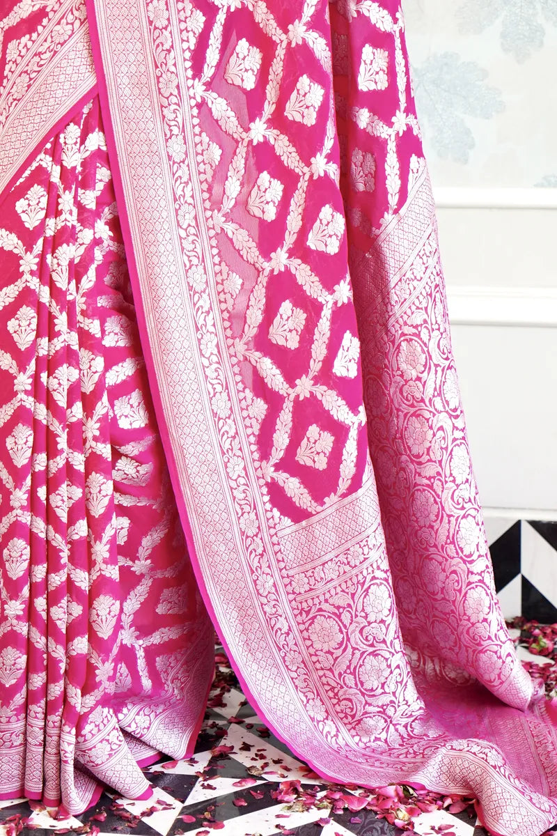 PINK COLOR PURE HANDLOOM KHADDI SILK SAREE
