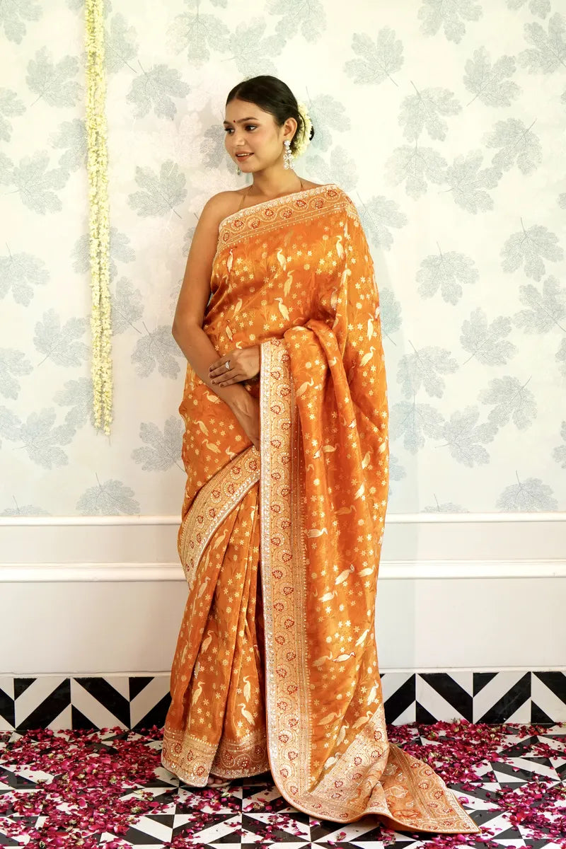 MUSTARD YELLOW COLOR CREPE SILK SAREE